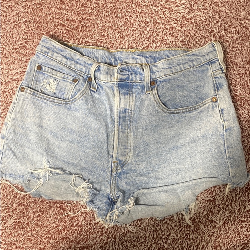 Levi's Blue Jean Shorts High-Waisted Distressed